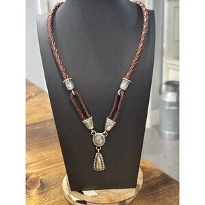 Brighton Leather Braided Silver Y Necklace Western